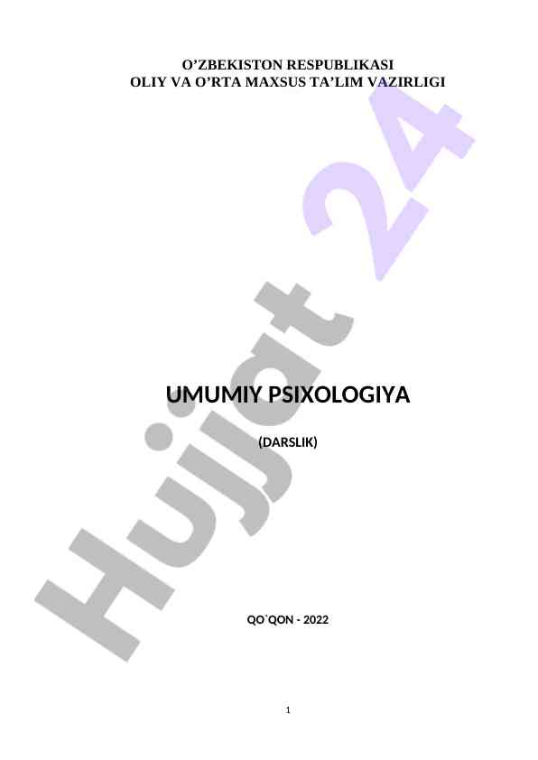 Umumiy psixologiya darslik o‘qituvchilar uchun