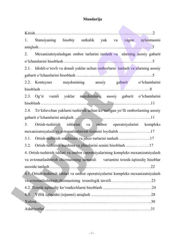 Ombor o'mishlarida mekanizatsiya va avtomatlashtirish