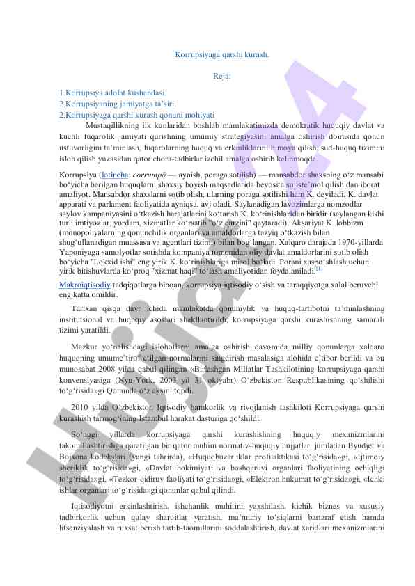 Korrupsiyaga qarshi kurash va uning ta‘siri
