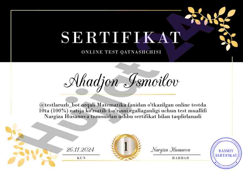 Matematika fanidan o'tkazilgan online test natijalari