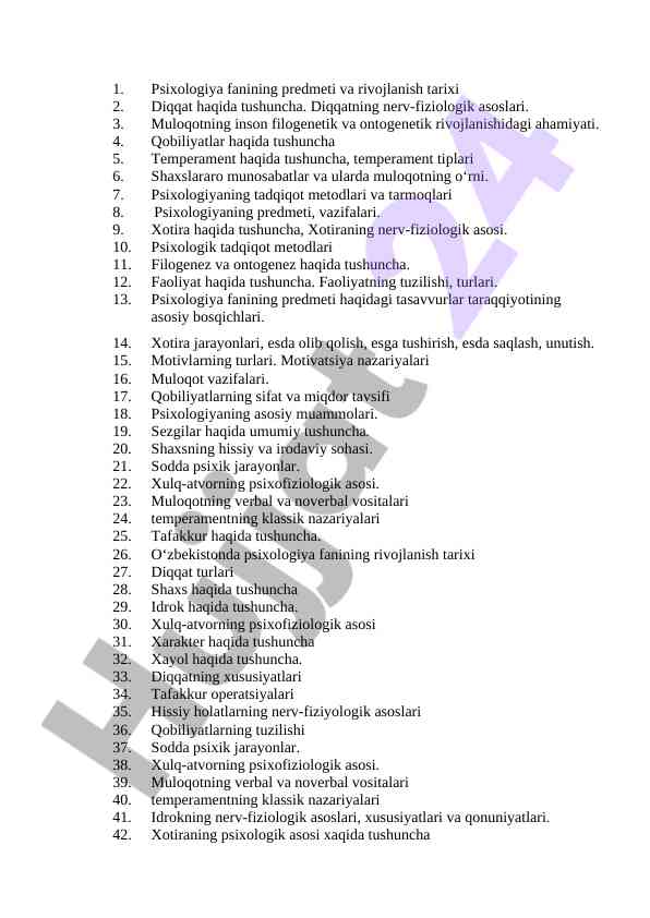 Psixologiya fanining predmeti va rivojlanish tarixi