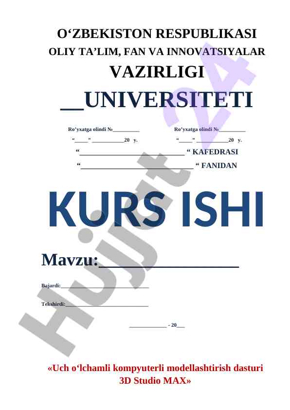 Uch O‘lchamli Kompyuterli Modellashtirish Dasturi