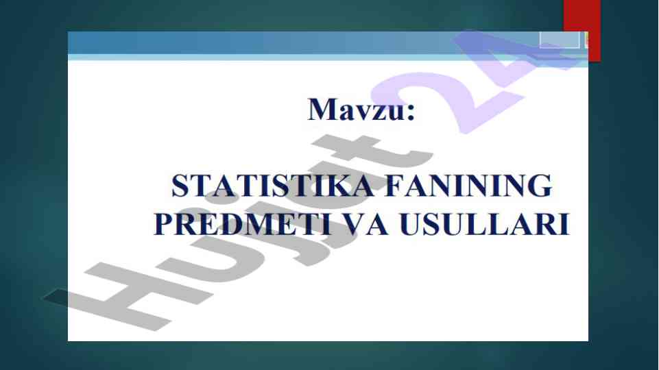 Statistika fanining predmeti va usullari