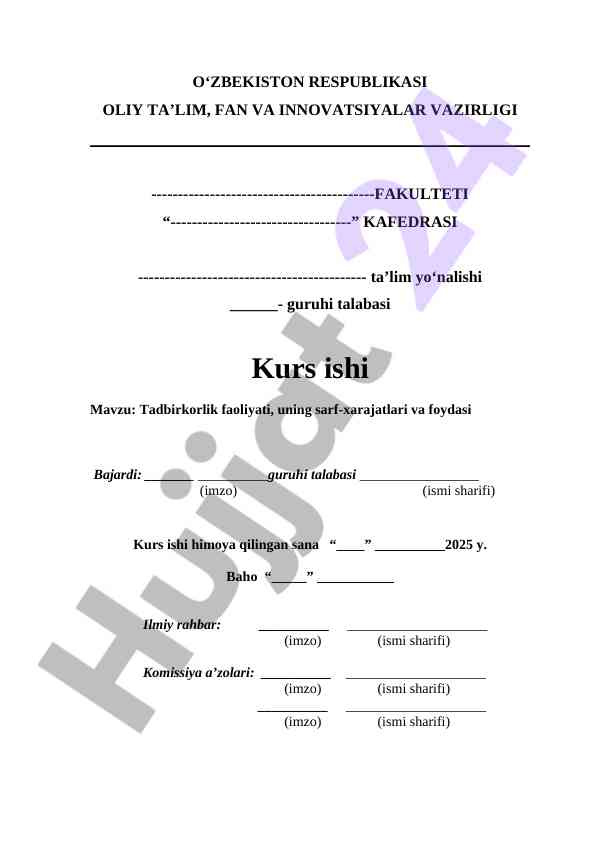 Tadbirkorlik faoliyati va sarf-xarajatlar tizimi