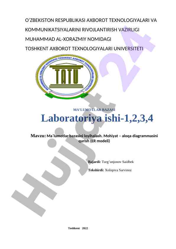 Ma'lumotlar bazasi loyihalash laboratoriya ishlari