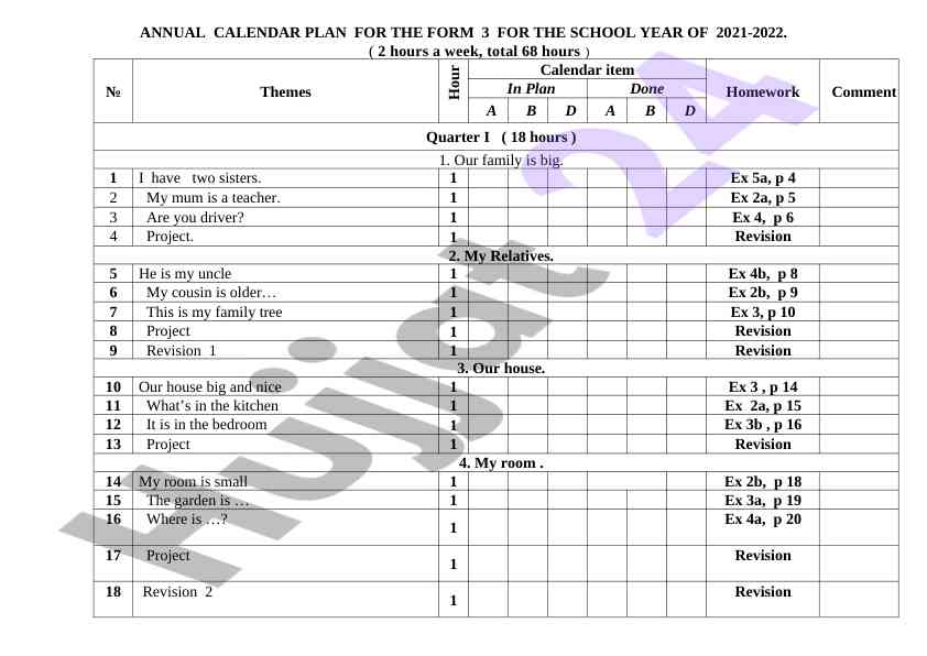 Annual calendar plan for form 3 school year 2021-2022