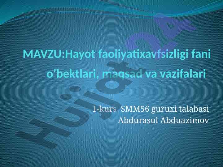 Hayot faoliyati xavfsizligi fani maqsadlari