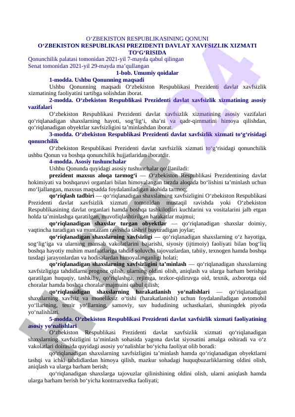 O‘zbekiston respublikasi prezidenti davlat xavfsizlik xizmati