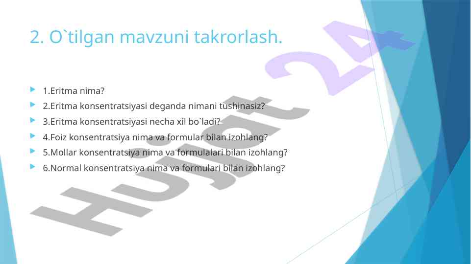 Foiz va normal konsentratsiya o'rtasidagi bog'lanish