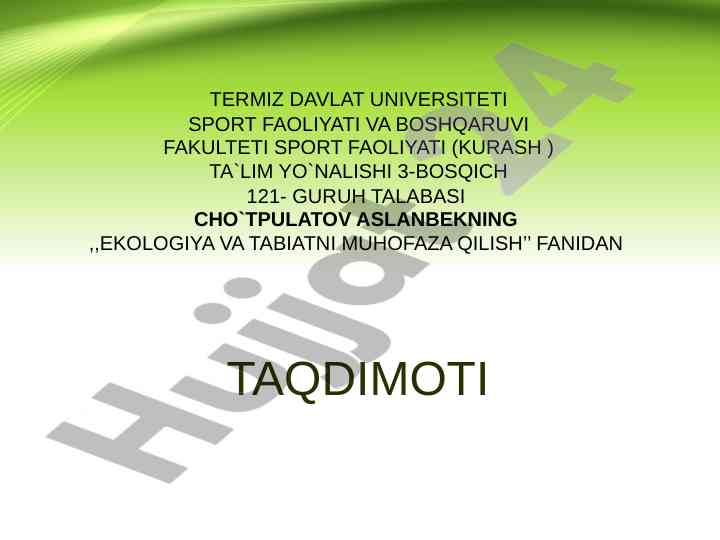 O‘zbekiston respublikasi qizil kitobi va atrof-muhit
