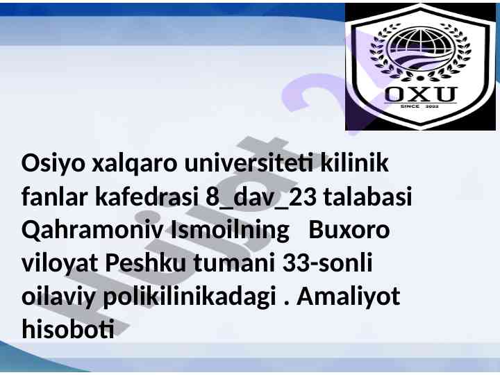 Amaliyot hisoboti buxoro viloyati poliklinikasi