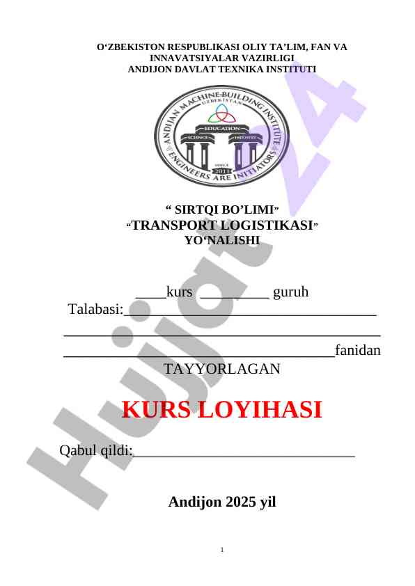 Transport logistikasida kurs ishining mazmuni