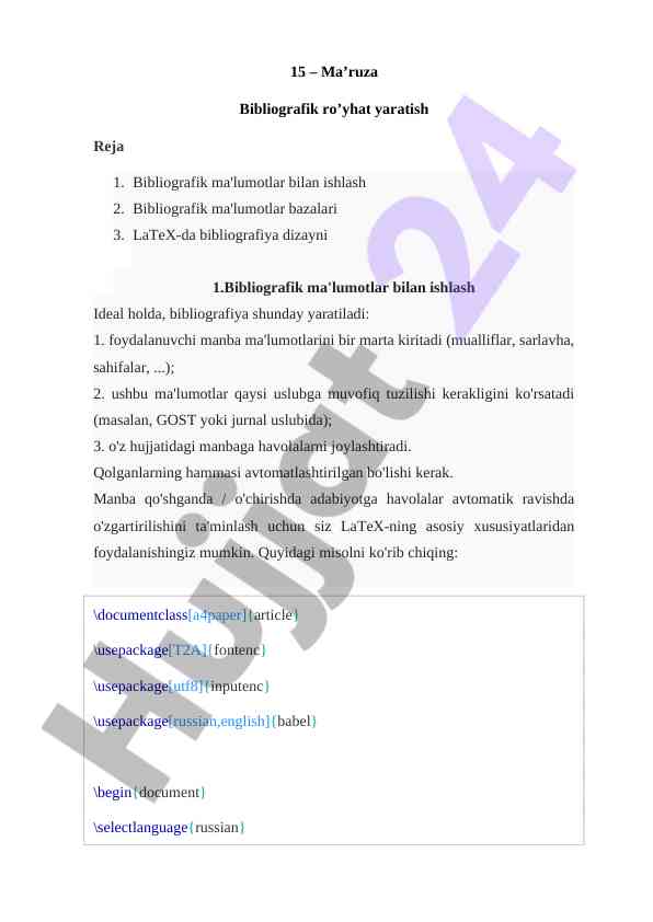 Bibliografik ma'lumotlar bilan ishlash usullari