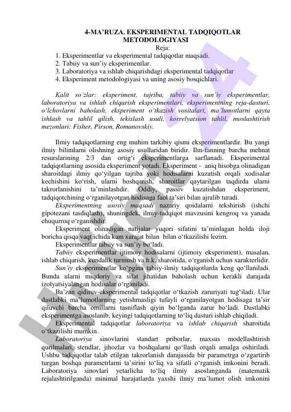 Eksperimental tadqiqotlar metodologiyasi asoslari