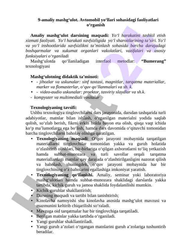 Avtomobil yo‘llari faoliyatlari o‘rganish darsi