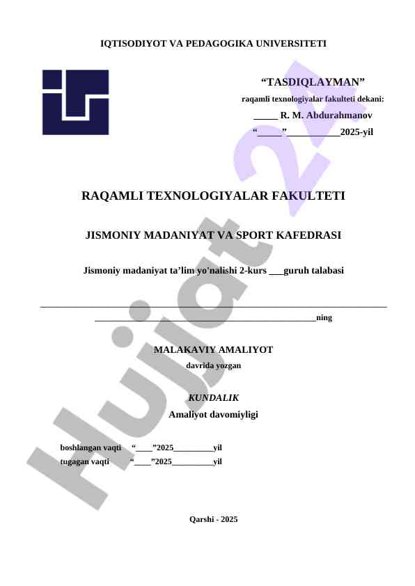 Malakaviy amaliyot bo'yicha usuliy qo'llanma