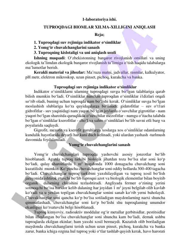 Tuproqdagi biomlar xilma-xilligini aniqlash