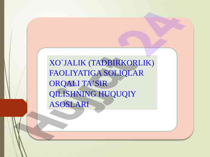 Soliqlar orqali xo`jalik faoliyatini boshqarish