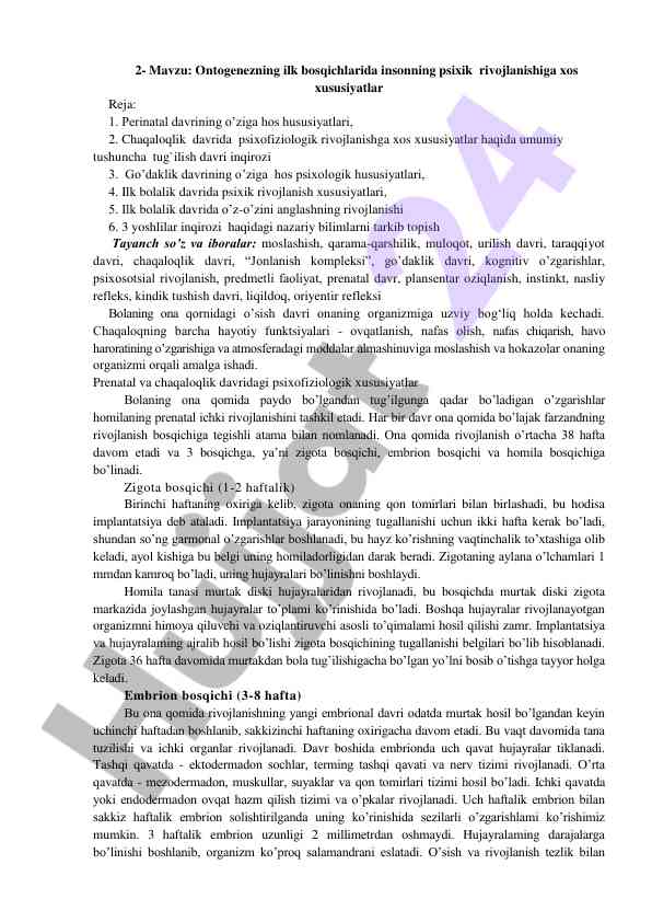 Ontogenez psixik rivojlanishi: ilk bosqichlari