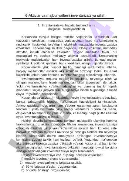 Inventarizatsiya jarayonining ahammiyati