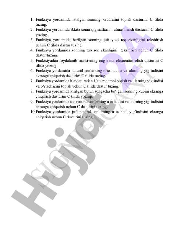 C tilida funksiyalar bilan dastur tuzish