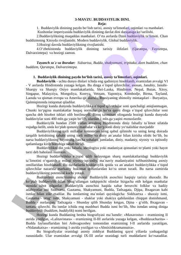 Buddaviylik dinining tarixi va asosiy ta'limotlari