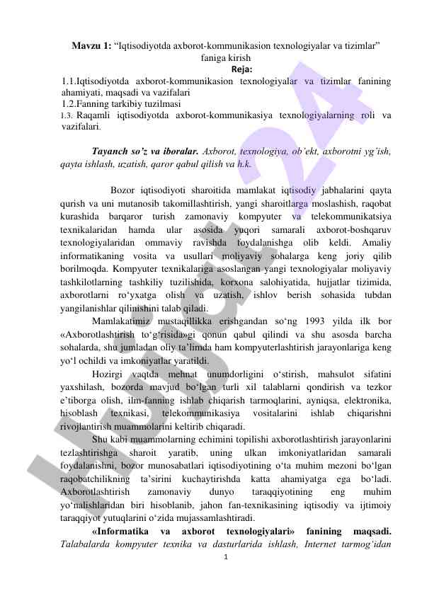 Iqtisodiyotda axborot-kommunikasion texnologiyalar