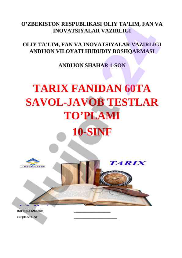 Savol-javob testlar to'plami 10-sinf uchun
