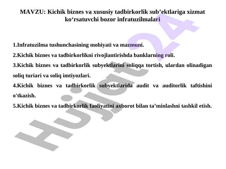 Kichik biznes va xususiy tadbirkorlik infratuzilmalari