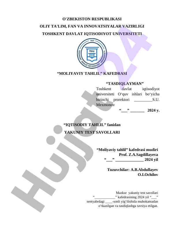 Iqtisodiy tahlil fanidan yakuniy test savollari 2024