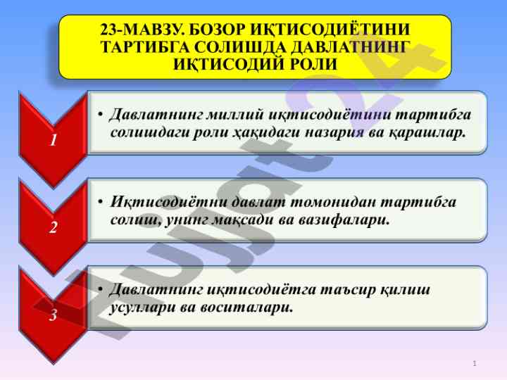 Davlatning milliy iqtisodiyotini tartibga solish nazariyasi