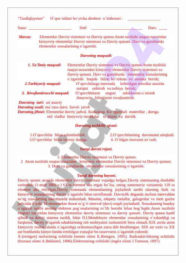 Elementlar davriy sistemasining o‘zgarishi