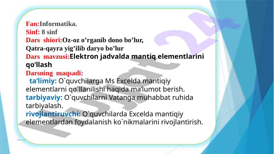 Ms excelda mantiq elementlarini qo‘llash darsi