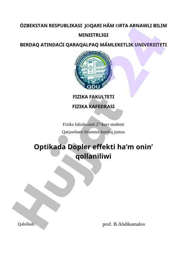 Dopler effekti va uning qo'llanishi