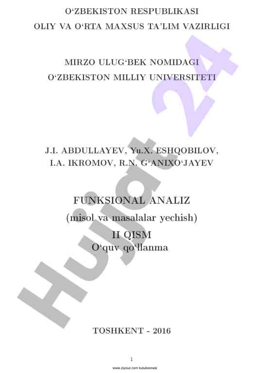 Funktsional analiz kursi i qism o‘quv qo‘llanma