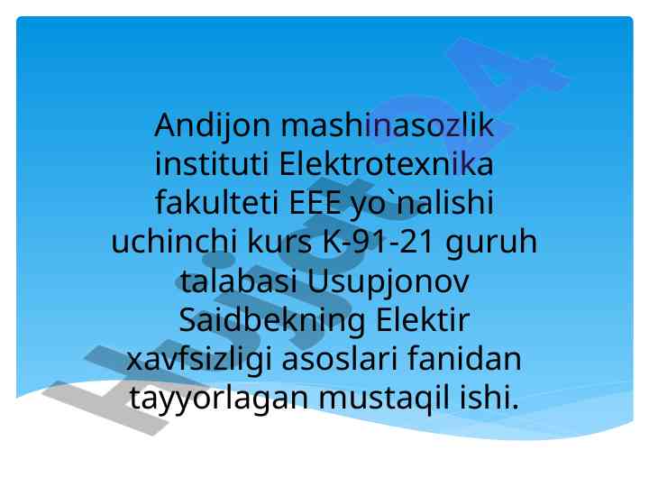 Elektr xavfsizligi tashkiliy chora tadbirlari