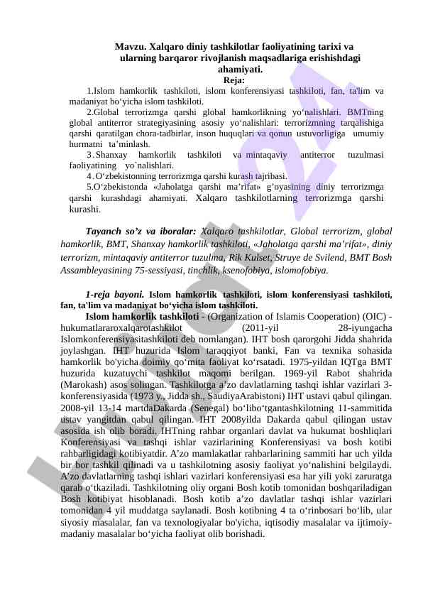 Xalqaro tashkilotlar va global terrorizmga qarshi kurash