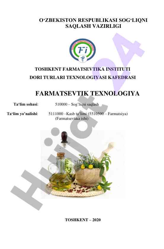 Farmatsevtik texnologiya o‘quv usuliy majmuasi