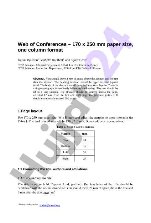 Web of conferences paper formatting guidelines