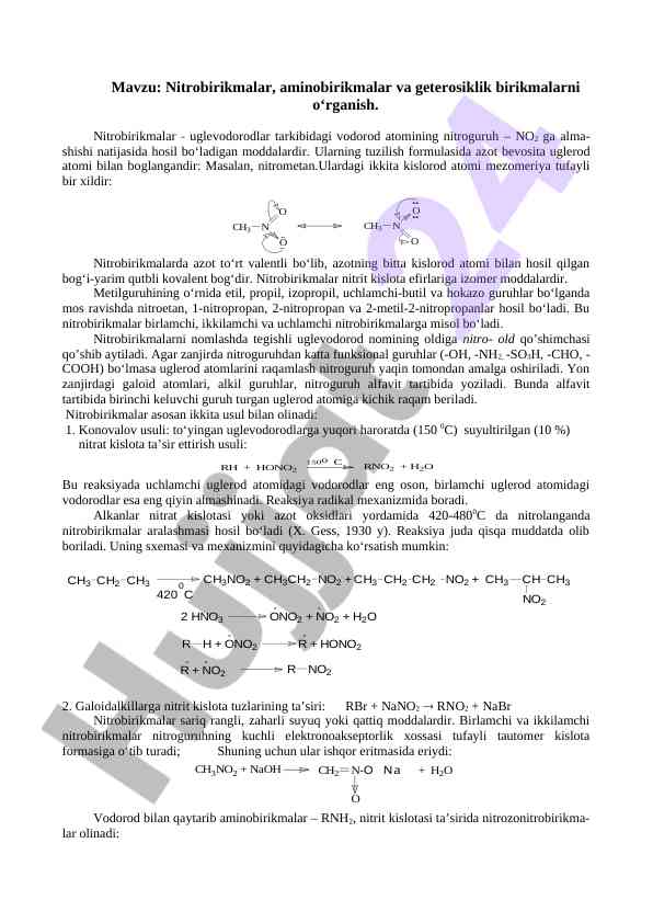 Nitrobirikmalar o'rganish va tuzilishi