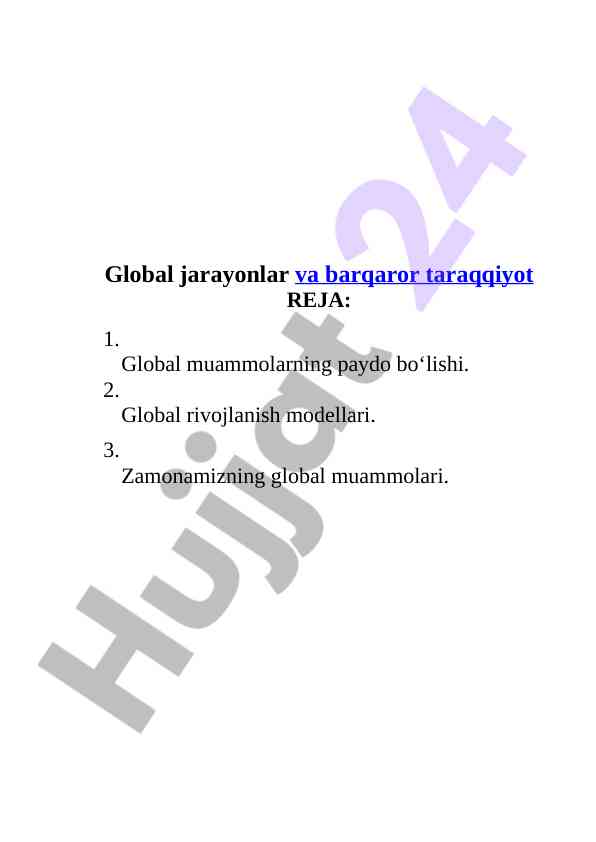 Global muammolar va barqaror rivojlanish tahlili