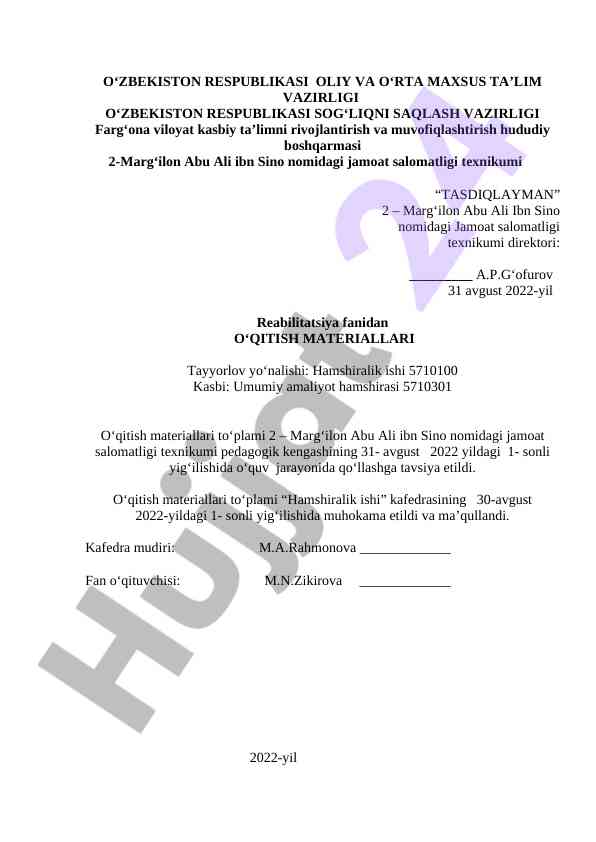 Reabilitatsiya fanidan o‘qitish materiallari to‘plami
