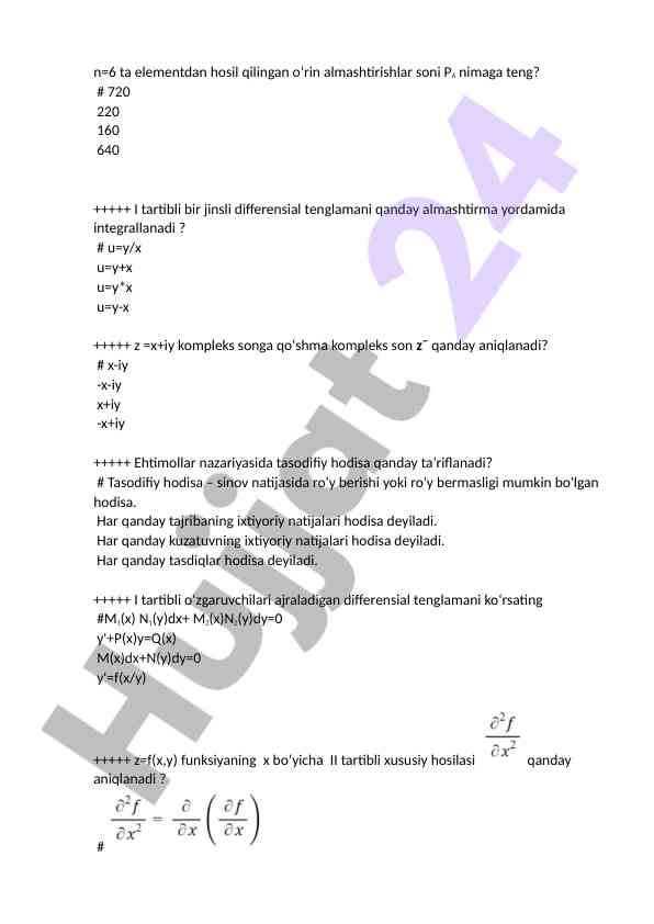 Differensial tenglamalar va ularning xususiyatlari