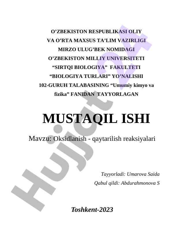 Oksidlanish qaytarilish reaksiyalari tahlili