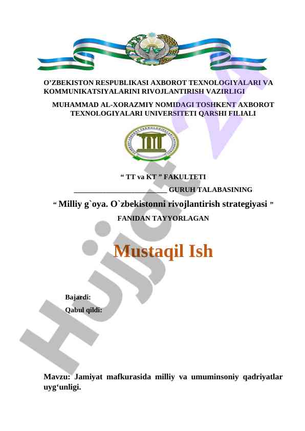 Milliy qadriyatlar uyg`unligi