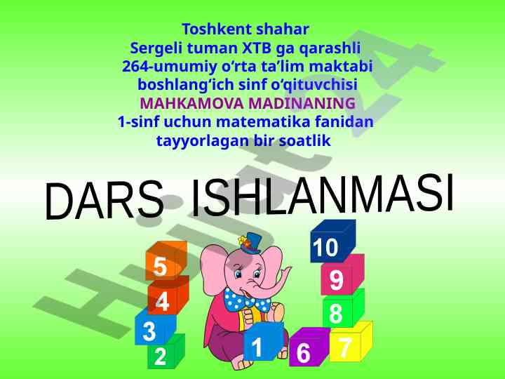 Matematika dars ishlanmasi 1-sinf uchun