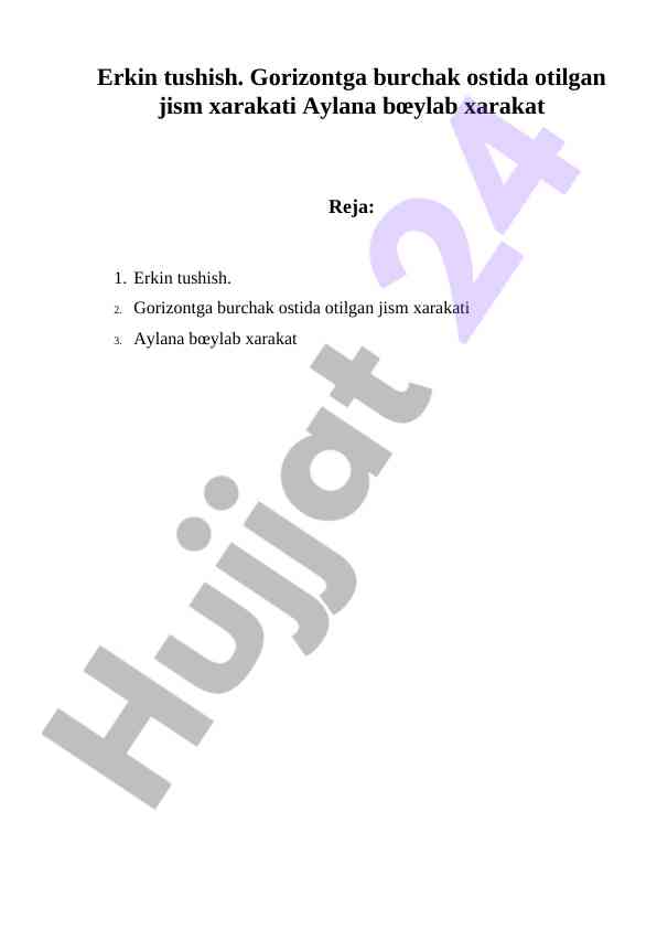 Erkin tushish va aylana bo'ylab harakat