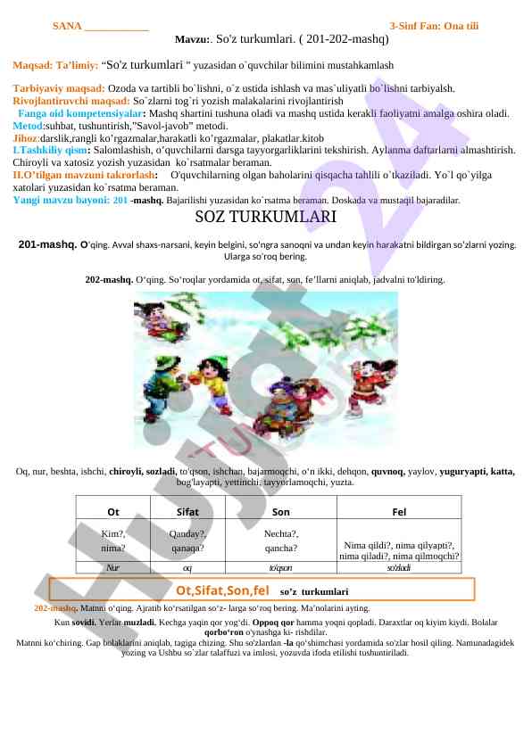 So'z turkumlari o'qitish metodlari va maqsadlari