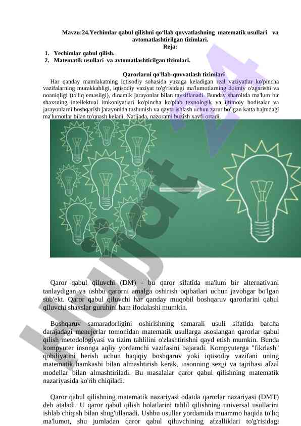 Matematik usullar va avtomatlashtirilgan tizimlar