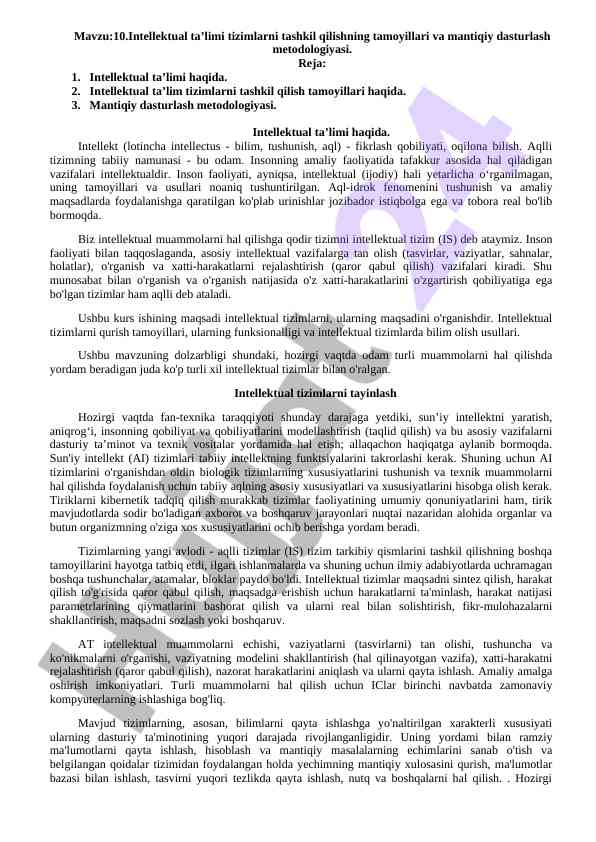Intellektual ta’lim tizimlari va mantiqiy dasturlash
